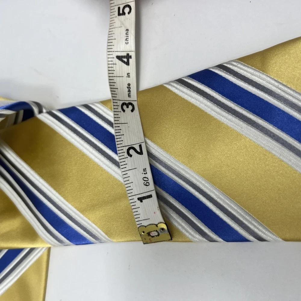 Donald J. Trump Silk Tie Mens Gold Blue Diagonal Stripe Signature Crest Necktie